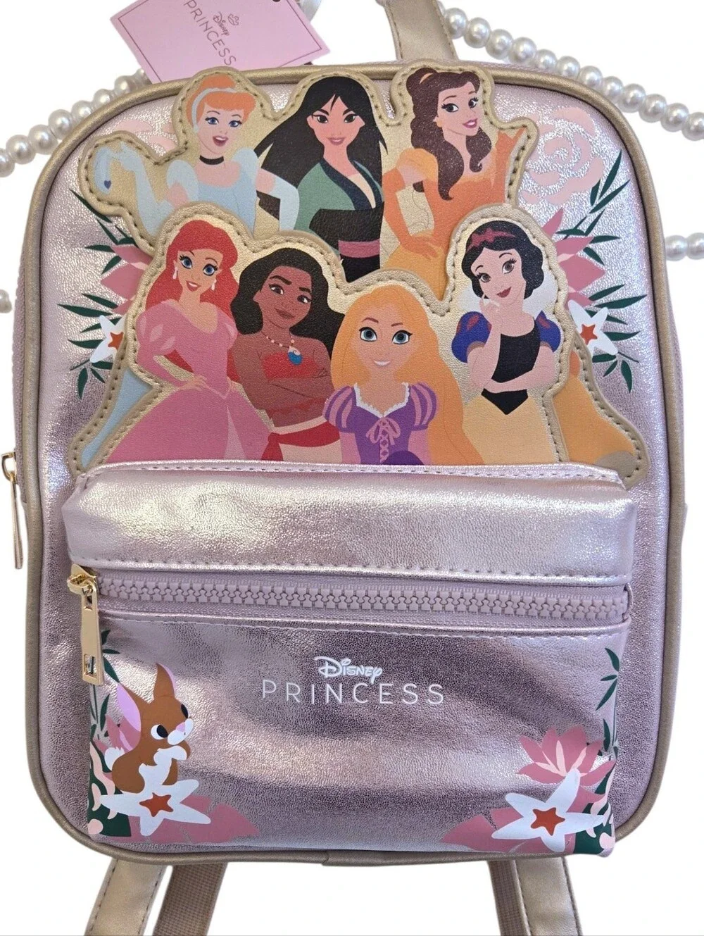 🎀 Disney Princess Pink Shimmery Mini Backpack Ariel Mulan Rapunzel Belle Moana